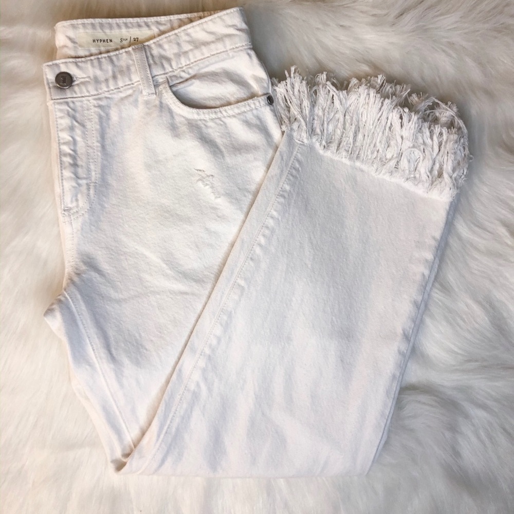 Anthropologie Hyphen Frayed White Jeans - Picture 1 of 6